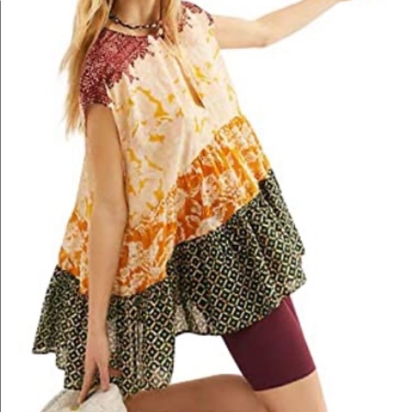Free People Gotta Have You Boho Tunic Blouse (Marigold Combo Color), Size Large - Picture 4 of 11